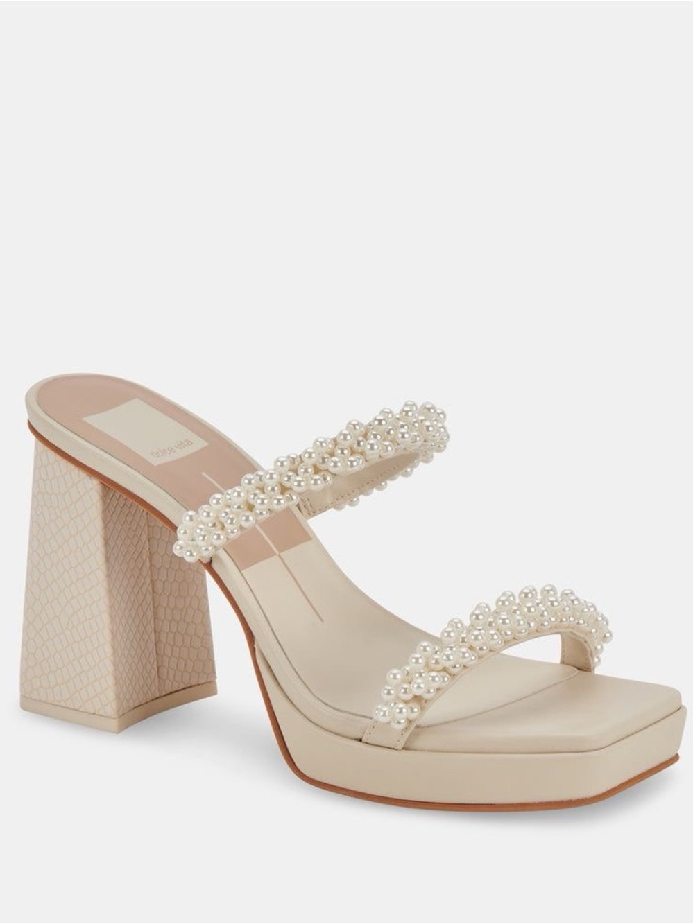 Dolce Vita Cream Pearl-Strap Block Heel Sandal